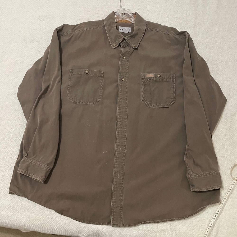 Carhartt Work Shirt Olive Green Button Down Shirt/Shacket 100% Cotton XXL Men’s - Picture 7 of 14
